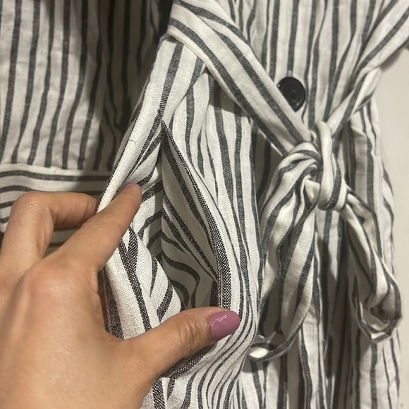 Zara Linen Striped Belted Dress - Picture 3 of 9